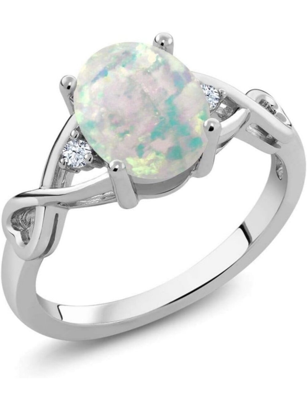 Stunning White Simulated Opal 3-Stone Cabochon Ring - Elegant Gemstone Jewelry